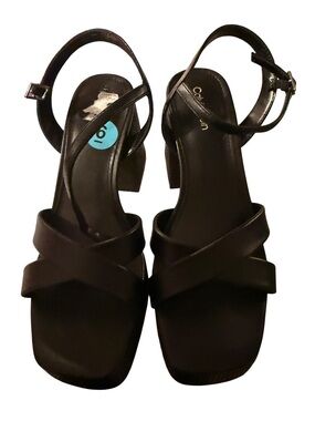 Calvin Klein Black Crisscross Ankle Strap Block Heels